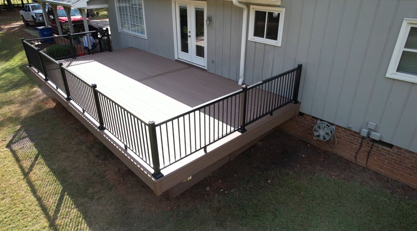 Low-maintenance composite deck with railing in Clovis, CA